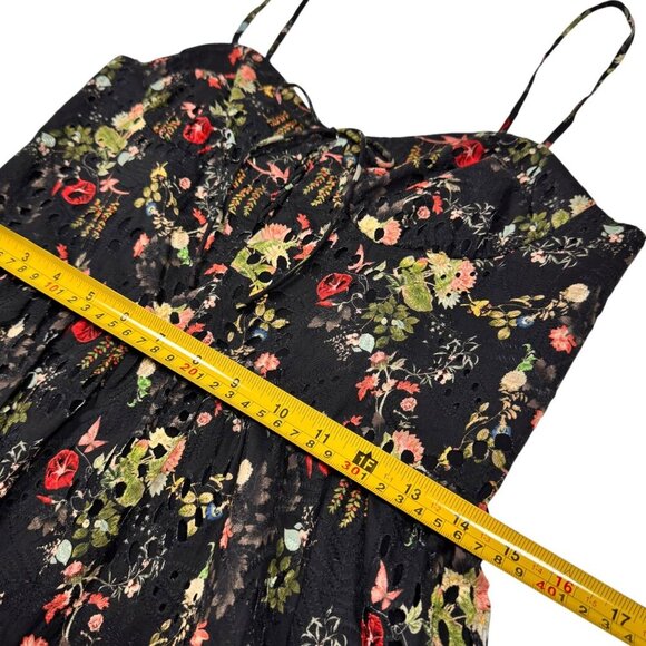 ALICE + OLIVIA Daisy Tiered Mini Dress Sz.10 Dark Floral Black Eyelet Tie-Front - Picture 8 of 16